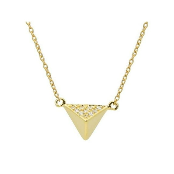 Silver Gold Plated Triangle Pyramid Pendant Necklace 15 in. Plus 1 in. CZ Side 0.9 mm