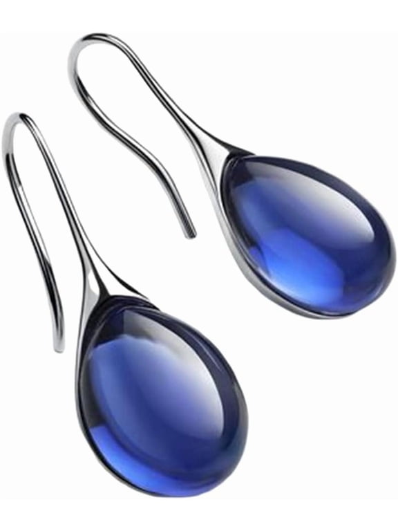 Silver Gold Plated Water Drop Style Crystal Stone Classic Plain Dangle Hoop Earrings