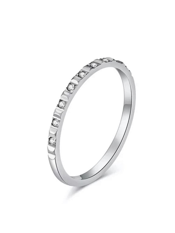 Silver/Gold/Rose Gold/Black 1.5mm Tail Ring Women Stainless Steel CZ Band Sz 5-9