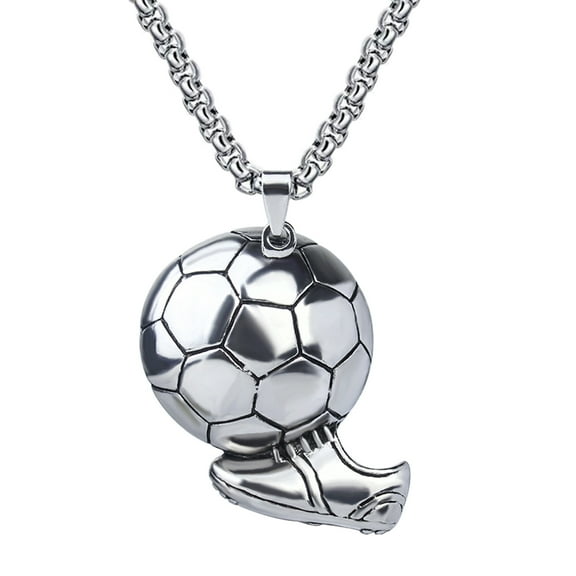 Silver Gold Round Soccer Pendant Necklace Sport Jewelry Stainless Steel Chain Soccer Necklace for Men Women Gift