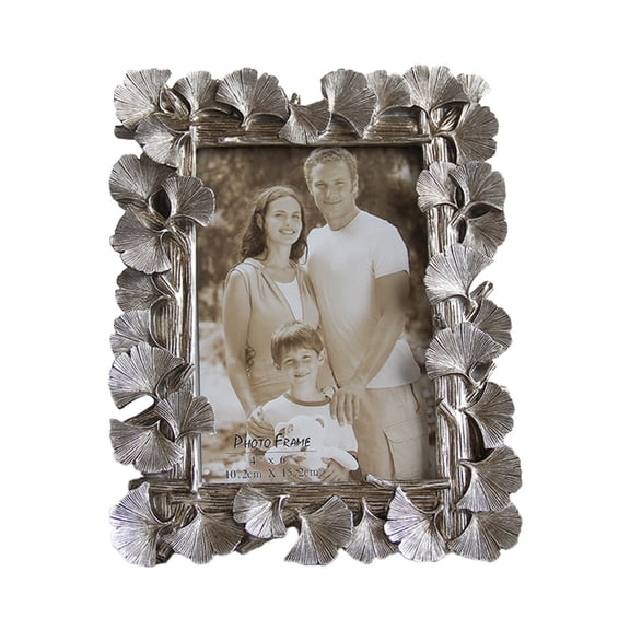 Silver Gold Square Tabletop Frame With Ginkgo Design, Resin Painted Photo Holder, Decorative Display For Home And Office