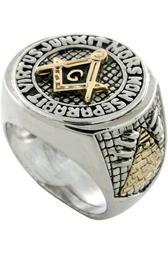 Silver/ Gold Tone Mason Masonic Virtus Junxit Mors Non Separabit Men's Ring Size 7 #4
