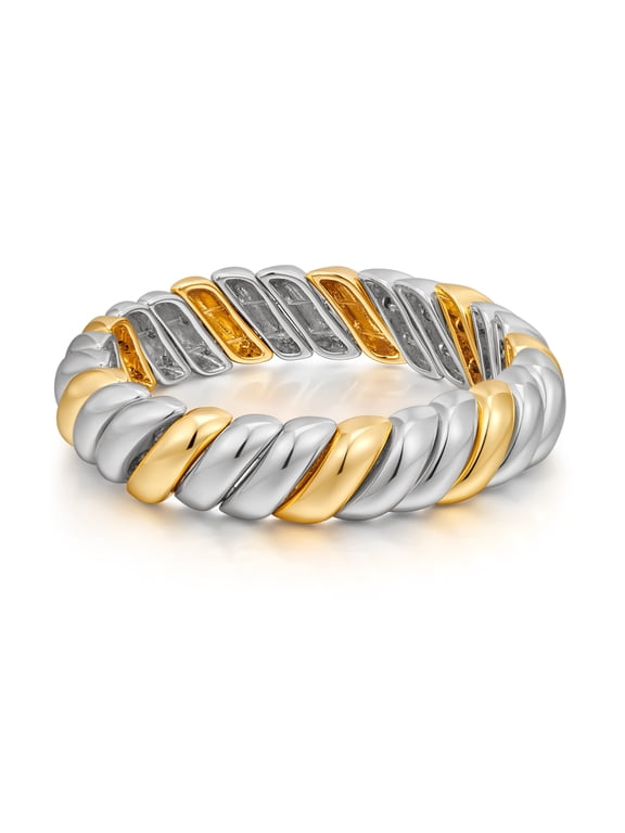 Silver Gold Twisted Chunky Bangle Bracelet for Women Two Tone Stretch Ribbed Bracelet Stackable Jewelry