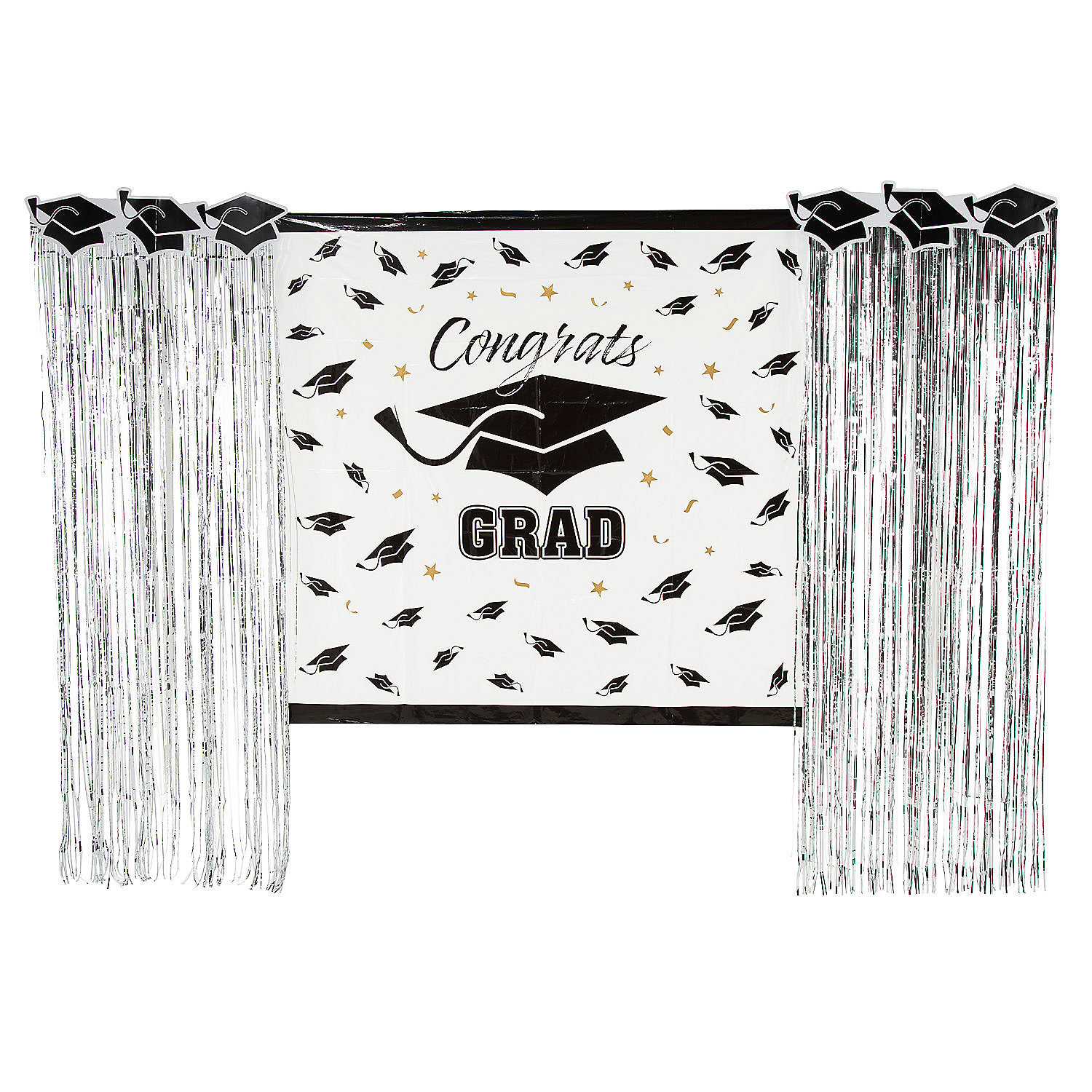 Grad Back Decor Silver Grad Backdrop Decorating Kit, Party Decor, Graduation, 5 Pieces ...