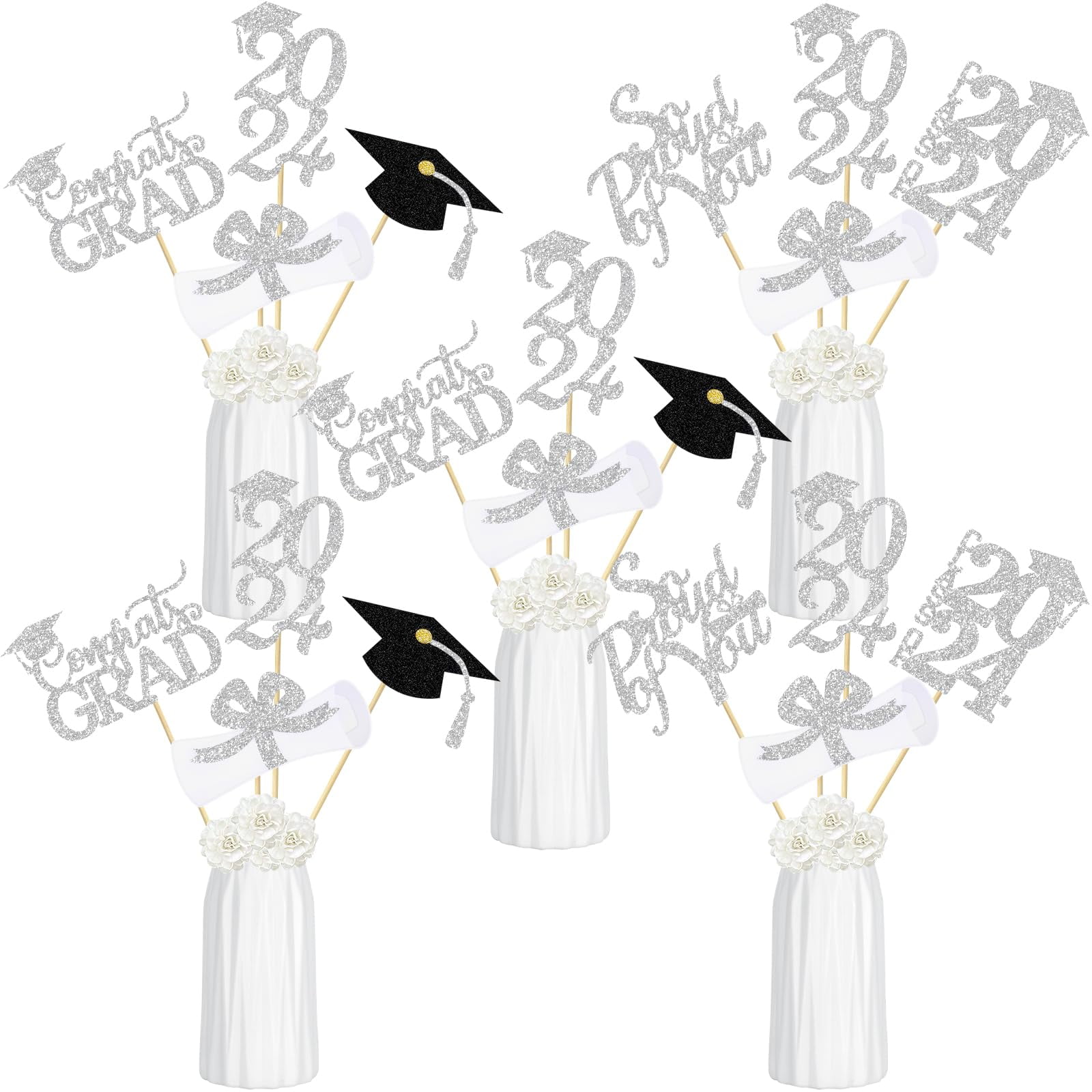 Silver Graduation Centerpiece Sticks 2024, Graduation Party