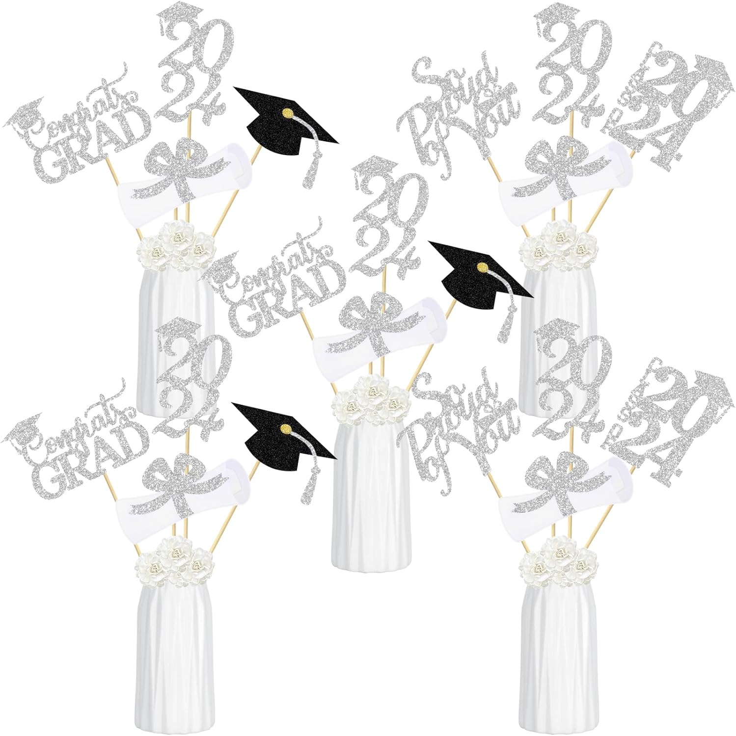 Silver Graduation Centerpiece Sticks 2024, Graduation Party