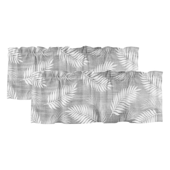 Silver Gray 2 Panels Kitchen Valance, Slate Gray Leaf Plant Canvas Weave Texture Curtains Valances for Small Windows Rod Pocket Window Treatments for Living Room Bedroom 60" W x 18" L