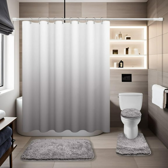 Silver Gray Bathroom Sets with Shower Curtain and Rugs Waterproof Shower Curtain Sets 1 Piece and Soft Bathroom Rugs Sets 3 Piece for Luxury Bathroom Decor Set