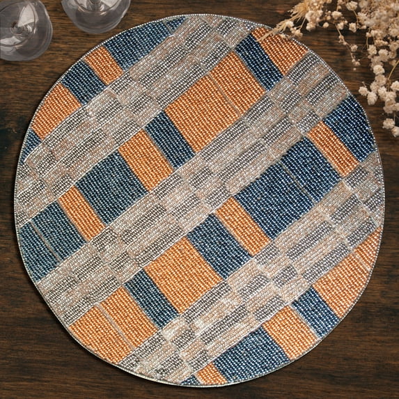 Silver Gray Beaded Placemats Set of 8 for Dining Coffee Table Scratch Heat Stain Resistant Charger Kitchen Decor Durable Tablemats - Fall Autumn Thanksgiving Holiday - 14 Inches
