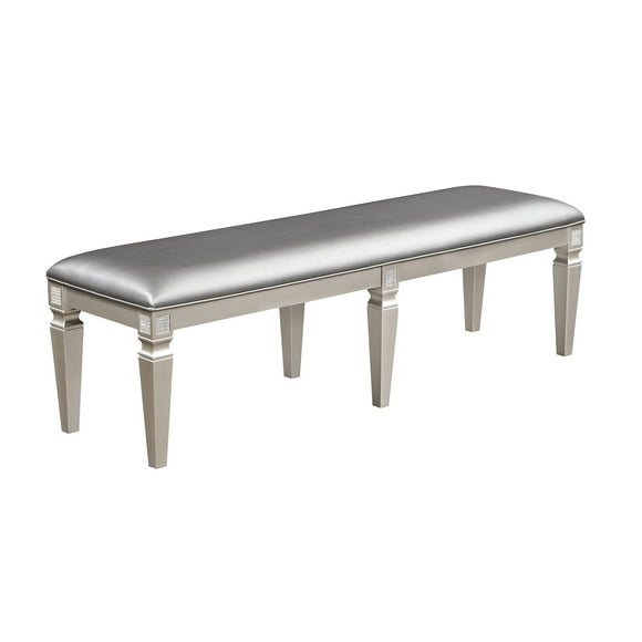 Silver Gray Bench With Modern Touch - 60" Long Upholstered Seat Sparkling Embellishments In For Interior Design
