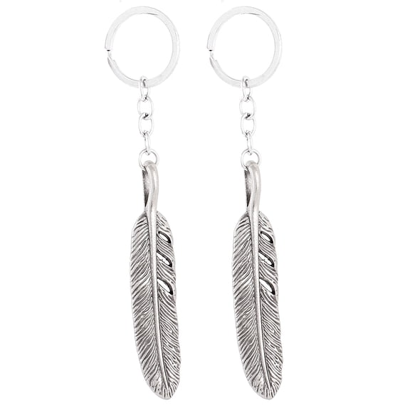 Silver Gray Feather Shaped Pendant Keyring Keychain Key Ring 13.5cm 2Pcs Keychain