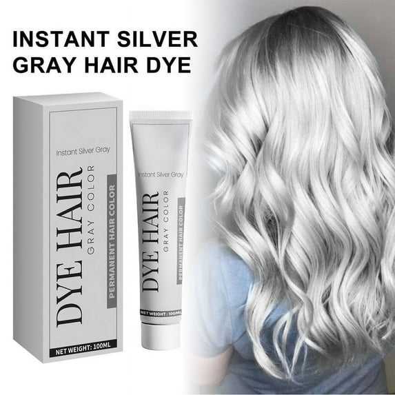 Silver Gray Hair Dye Cream,Light Grey Silver Colour Cream,Long Lasting Non-Damaging Gray Hair Cream,Instant Silver Gray Hair Dye,for All Hair Types, Easy to Apply Color,1PCS