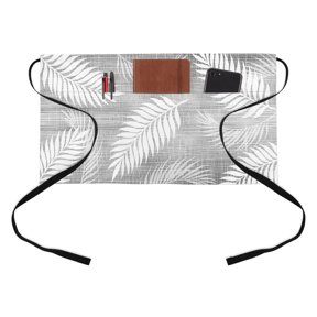 Silver Gray Kitchen Restaurant Half Waist Apron, Slate Gray Leaf Plant Canvas Weave Texture Server Short Apron with 3 Pockets Waterproof Oil Waist Aprons for Women Waitress Waiter