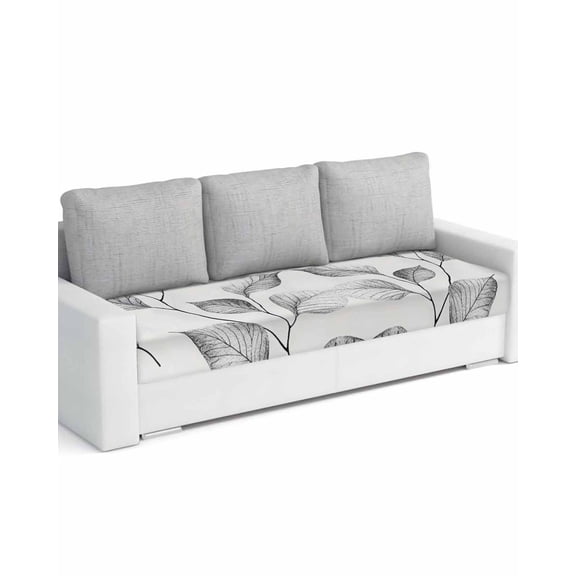 Silver Gray Leaves Sofa Couch Cushion Covers Washable, Removable Stretchable Sectional Couch Covers, Retro Rustic Botanical Branches Slipcovers for L & T Shape Sofa Furniture Protector L Size 1 pc