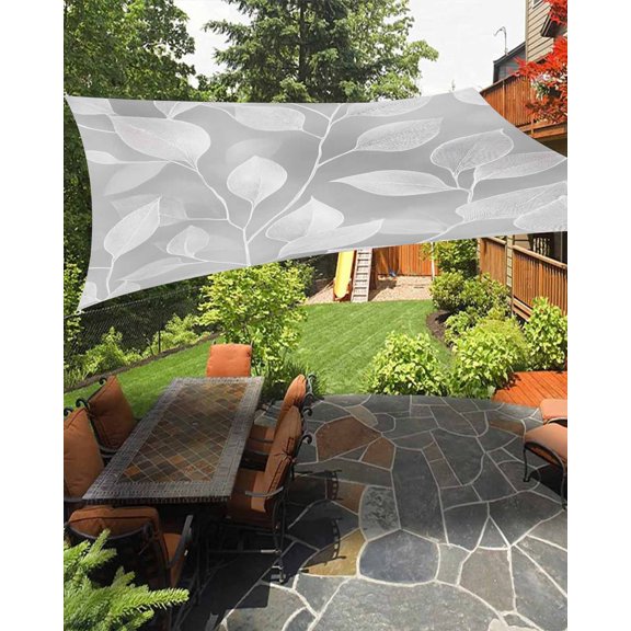 Silver Gray Leaves Sun Sail Shades Rectangle Canopy,Sunlight Block Heavy Duty Curved Backyard Shade Cover,Vintage Abstract Branch Botanical Waterproof Sun Shades for Patios Garden Pergola 6.5'x10'