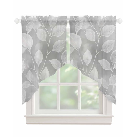 Silver Gray Leaves Swag Valances for Windows, Vintage Abstract Branch Botanical Rod Pocket Sheer Valances for Large Windows, Swag Toppers Light Filtering for Kitchen Living Room 2 Panels 36''x45''