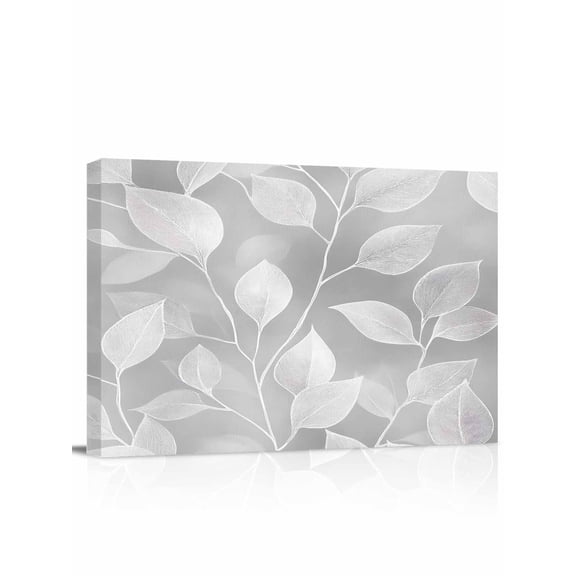 Silver Gray Leaves Wall Art for Living Room,Canvas Picture Wall Decor for Bathroom Bedroom,Vintage Abstract Branch Botanical Painting Artwork for Office Kitchen Hallway Dining Room Home Decor 12"x16"