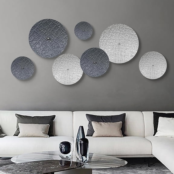 Silver and Gray Metal Wall Decor for Living Room, 7PCS Hanging Wall Art Sculptures for Office Dining Room Decoration, Modern Silver Home Decor for Apartment Bedroom New Home Gift