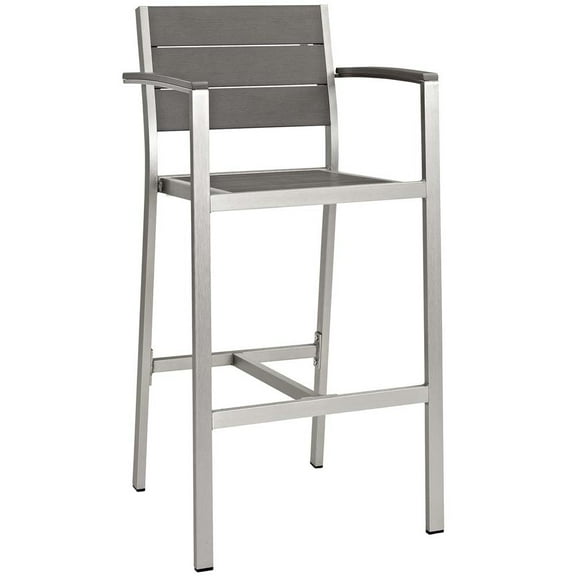 Modway Shore Outdoor Patio Aluminum Bar Stool in Silver Gray
