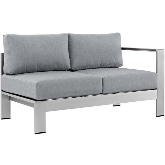 Modway Shore Right-Arm Corner Sectional Outdoor Patio Aluminum Loveseat in Silver Gray