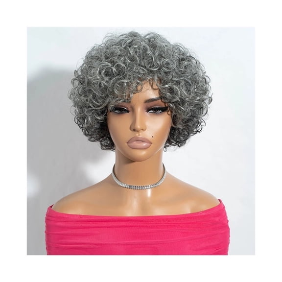 Silver Gray Short Wavy Bob Wigs Human Hair Full Machine Made Wigs for Black Women