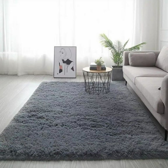 Silver-Gray Silk Wool Carpet,Microfiber Mat Machine Washable Rugs For Parlor Bedroom Fluffy Shaggy Bedside Floor Dorm Grey Area Rug Soft Gray Fuzzy Non Slip Room Carpet For Family Kitchen Aesthetic