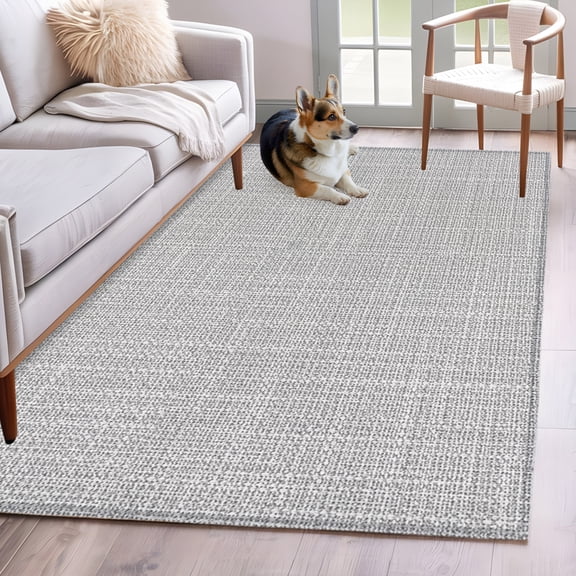 Silver Gray Solid 2.7x5 Hallway Washable Runner Rug Minimalist Cloth Cool Gray Linen Texture Industrial Low-Profile Area Rugs Non Slip Indoor Floor Carpet for Entrance Living Room Bedroom Home Office
