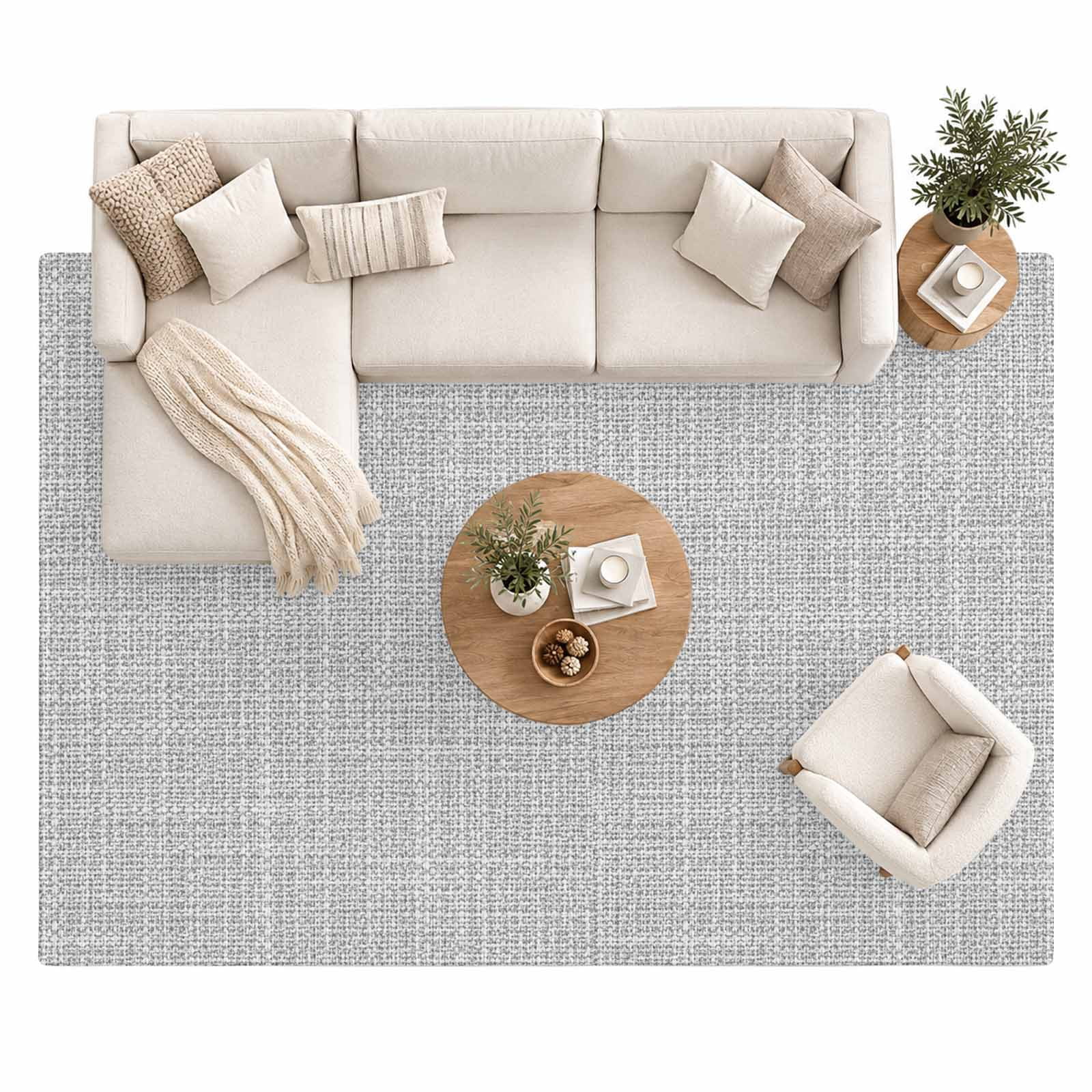 Silver Gray Solid Area Rug 8'x10', Minimalist Cloth Cool Gray Linen ...