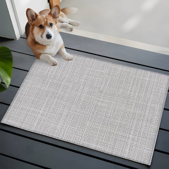 Silver Gray Solid Washable Entry Rug 2x3 Minimalist Cloth Cool Gray Linen Texture Industrial Low Pile Indoor Door Mat with Rubber Backing Thin Area Rug for for Entrance, Bedroom, Kitchen, Laundry