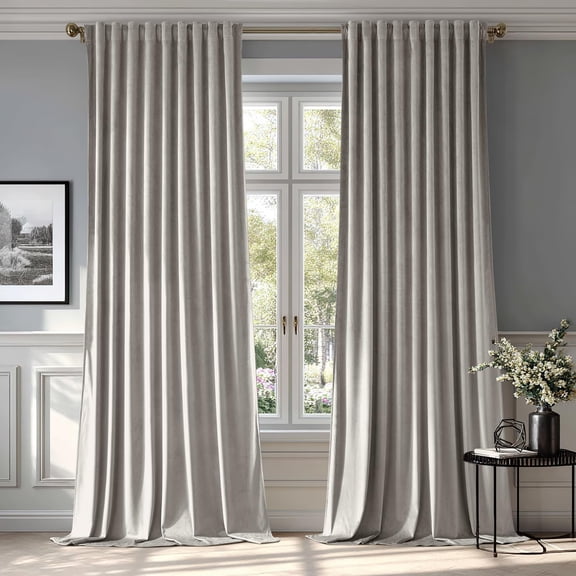 Silver Gray Velvet Blackout Curtains 84" Long, Luxury Thermal Insulated Super Soft Drapes, 2 Panels