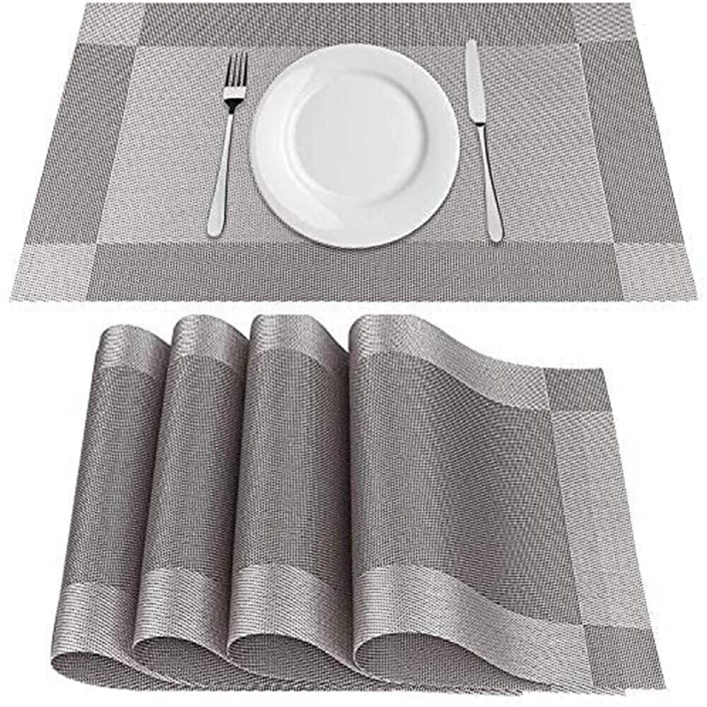 Modern Kitchen Silver Gray Washable PVC Rectangular Placemats, Nonslip