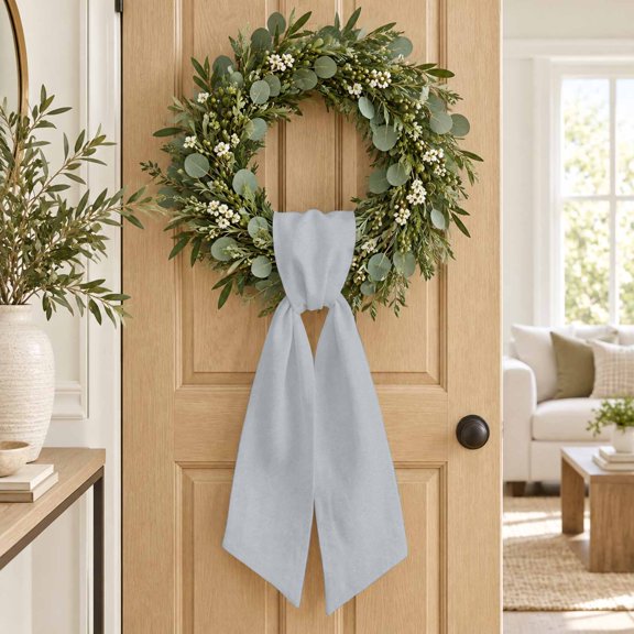 Silver Gray Wreath Sash, Boho Light Gray Solid Modern Minimalist Decorative Ribbon Wreath Sash for Front Door, Porch Indoor Holiday Decor