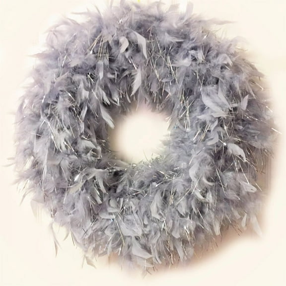 Silver Gray with Tinsels 23" Feather Wreath by Angelwreaths - Indoor/Outdoor Decorative Accent Home Decor