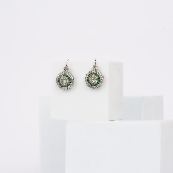 Auory Silver Green Emerald layered Round Shape Drop Earrings For Women