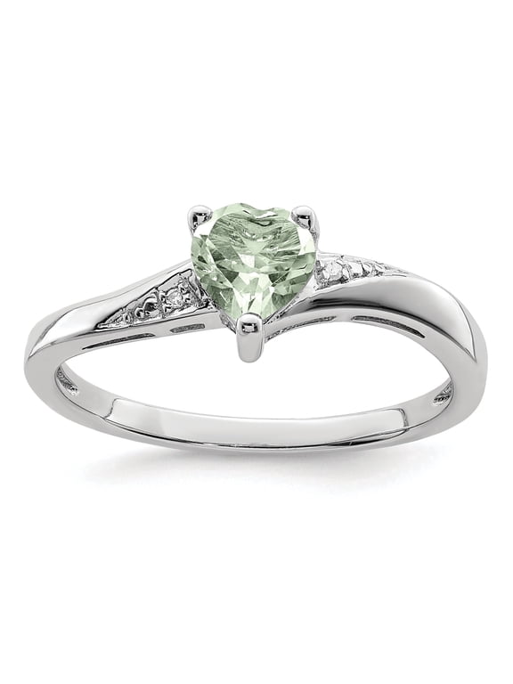 Prasiolite Green Stone Ring 925 Sterling Silver with Diamond Accent for Women