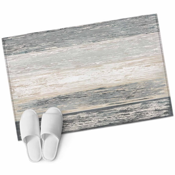 Silver Grey Bathroom Rug Washable 2x3 Entryway Rug Non Slip Farmhouse Gray Barn Wooden Vintage Striped Front Door Mat Low Pile Indoor Doormat Throw Floor Carpet for Kitchen Bedroom Entrance