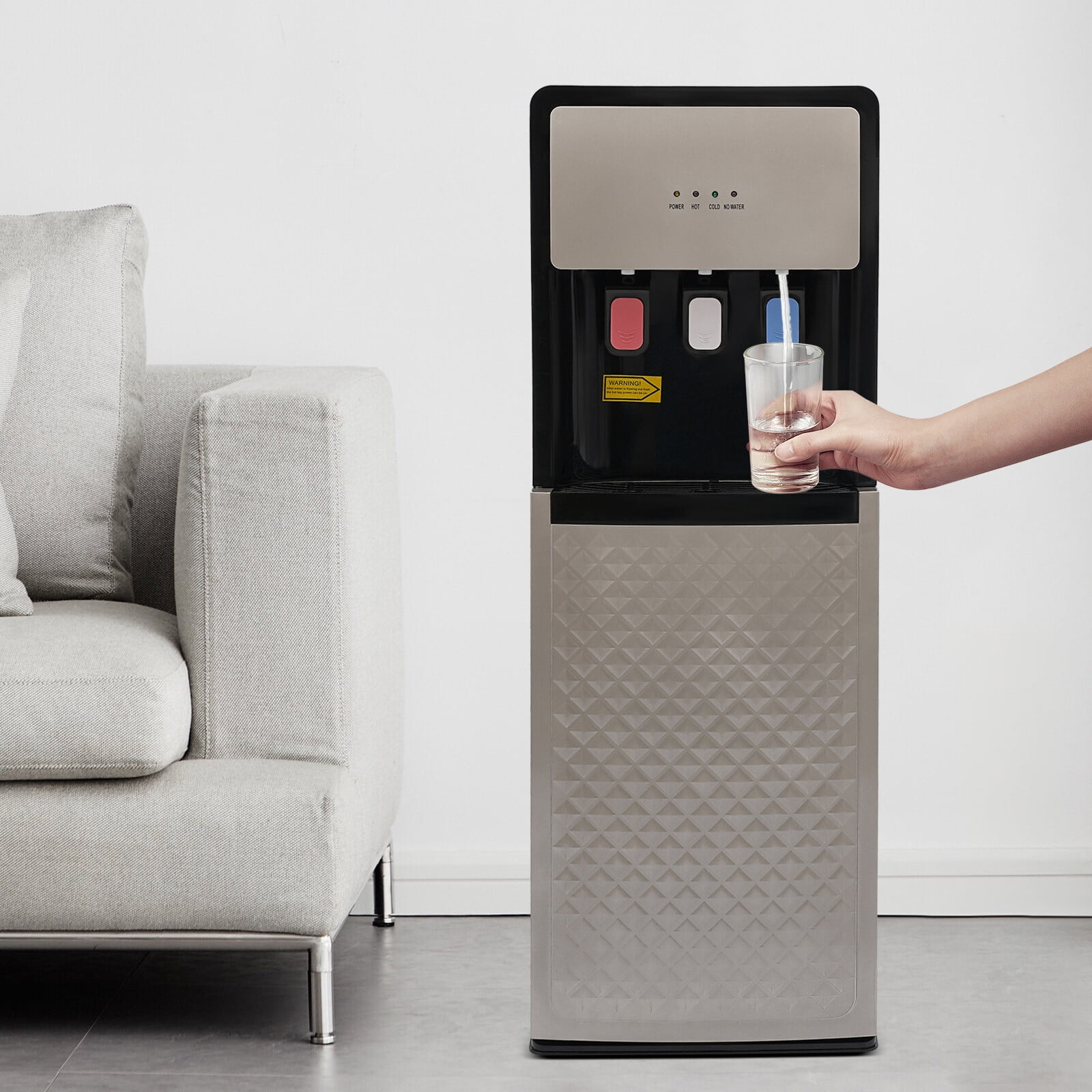 Silver Grey Bottom Loading Water Cooler Dispenser Hot & Cold Standing Water Dispenser for Homes, Offices