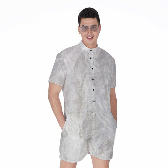 Silver Grey Marble Short Sleeve Men'S Rompers Casual Summer Jumpsuits Outfit