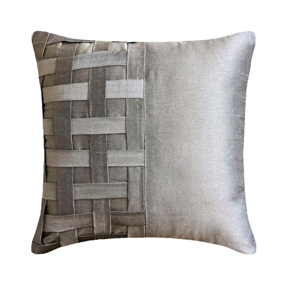 Silver Grey Pillow Cover, Pillow Cover, 12x12 inch (30x30 cm) Throw Pillow Cover, Art Silk Square Pillowcases, Basket Weave & Pintucks, Modern, Solid - Grey Silver Bricks