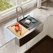 Silver Grey Stainless Steel Rectangular 30 in. Single Bowl Farmhouse Apron Workstation Kitchen Sink with Accessories