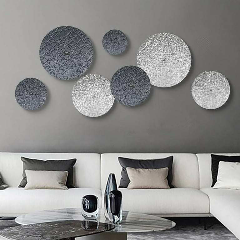 Silver and Grey Wall Decor for Living Room, 7PCS Metal Wall Art