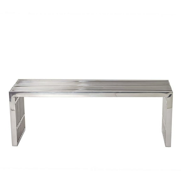 Modway Gridiron Medium Stainless Steel Bench in Silver