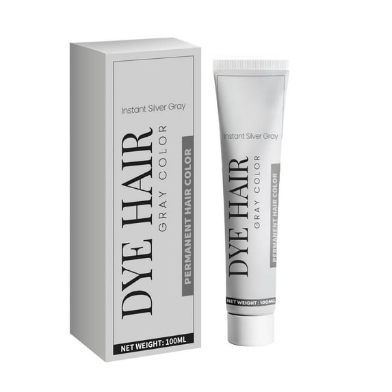 Silver Hair Dye, Natural Gray Hair Color Cream, Professional Hair Coloring Treatment, Instant Silver Gray, Unisex DIY Fashion Gray Color Hair Cream for All Hair Types, 100ml