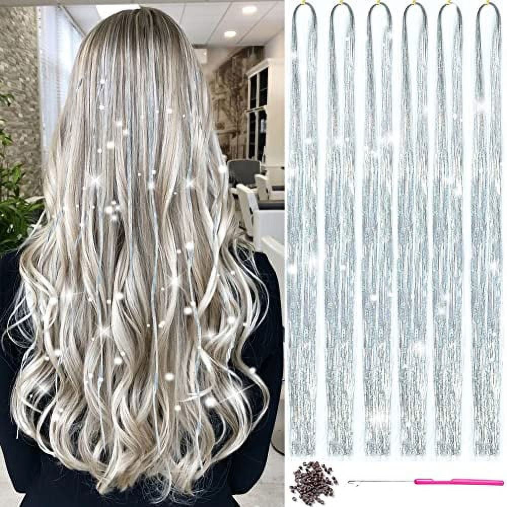 Gold Silver Hair Tinsel Kit With Tool Hair Glitter Feathers Tinsel  Extensions Sparkling Fairy Hair Tensile Heat Resistant, Christmas Birthday  Party