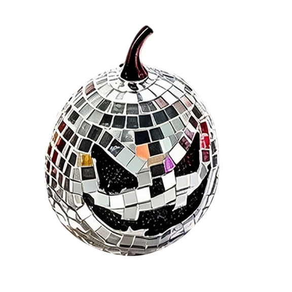 Silver Halloween Shiny Pumpkin Decoration, Glass-Covered Table Centerpiece, Sparkling Photography Prop for Home Desktop and Party Atmosphere