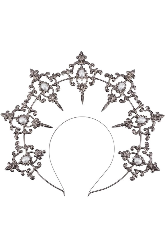 Silver Halo Headband Stars Goddess Tiara Headdress Royal Costume Pearl Hair Accessory Decoration Plastic Hairband