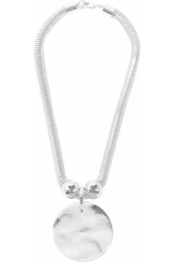 Silver Hammered Metal Statement Necklace Set with Lobster Clasp Closure, Disc Coin Necklace Circle Necklace Chunky Necklaces for Women New Unique Trendy Jewelry Valentines Day Gift