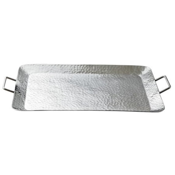 Silver Hammered Rectangle Serving Tray with Handles