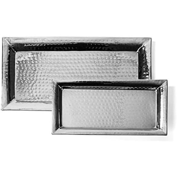 Silver Hammered Trays - Silver Serving Tray and Platters - Appetizer Tray - Chrome Platters (2 Pack Rectangle)$$Home Decor, Kitchen, & Other