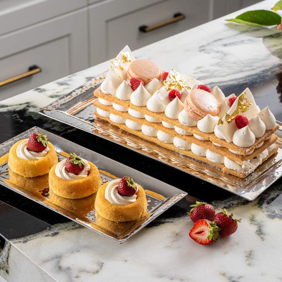 Silver Hammered Trays - Silver Serving Tray and Platters - Appetizer Tray - Chrome Platters (2 Pack Rectangle)